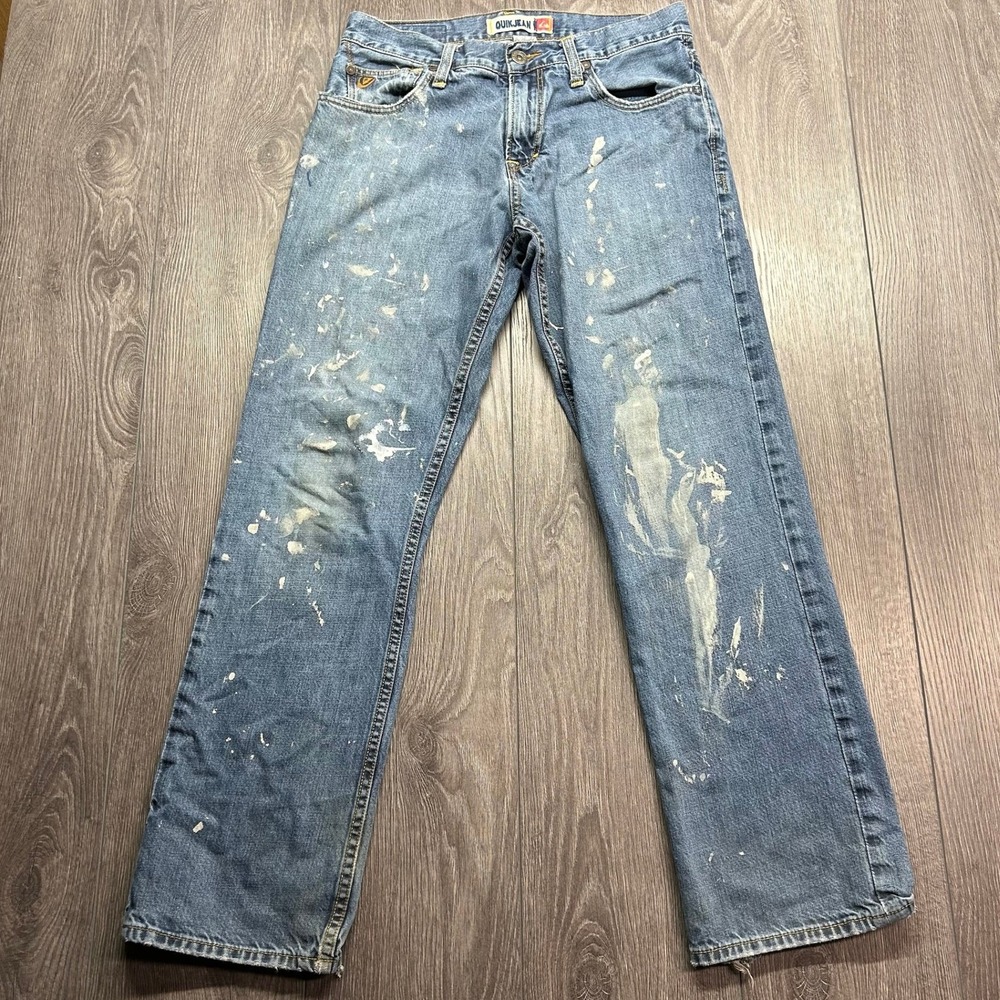 Vintage Quiksilver Quikjean Relaxed Fit Paint Splatter Jeans Mens 29x30 Blue Y2K